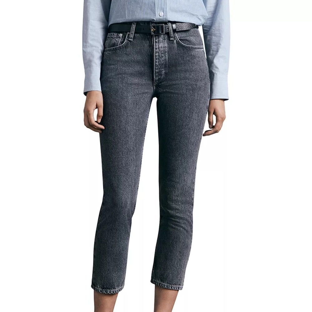 rag & bone Black Wash Cropped High-Rise Skinny Jeans